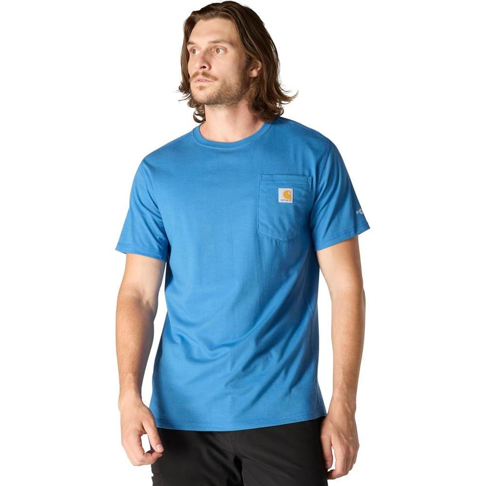 imageCarhartt Mens Force Relaxed Fit Midweight ShortSleeve Pocket TShirtDark Horizon Blue Heather
