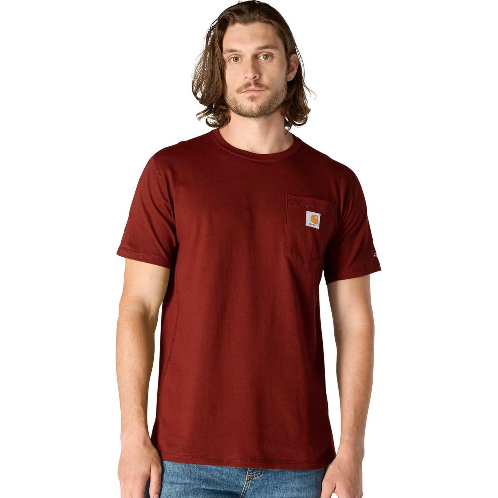 imageCarhartt Mens Force Relaxed Fit Midweight ShortSleeve Pocket TShirtDark Spice Red Heather