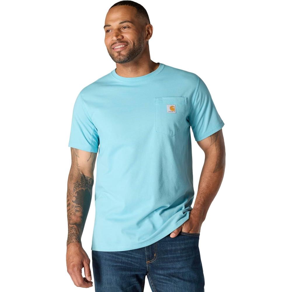 imageCarhartt Mens Force Relaxed Fit Midweight ShortSleeve Pocket TShirtDusted Aqua