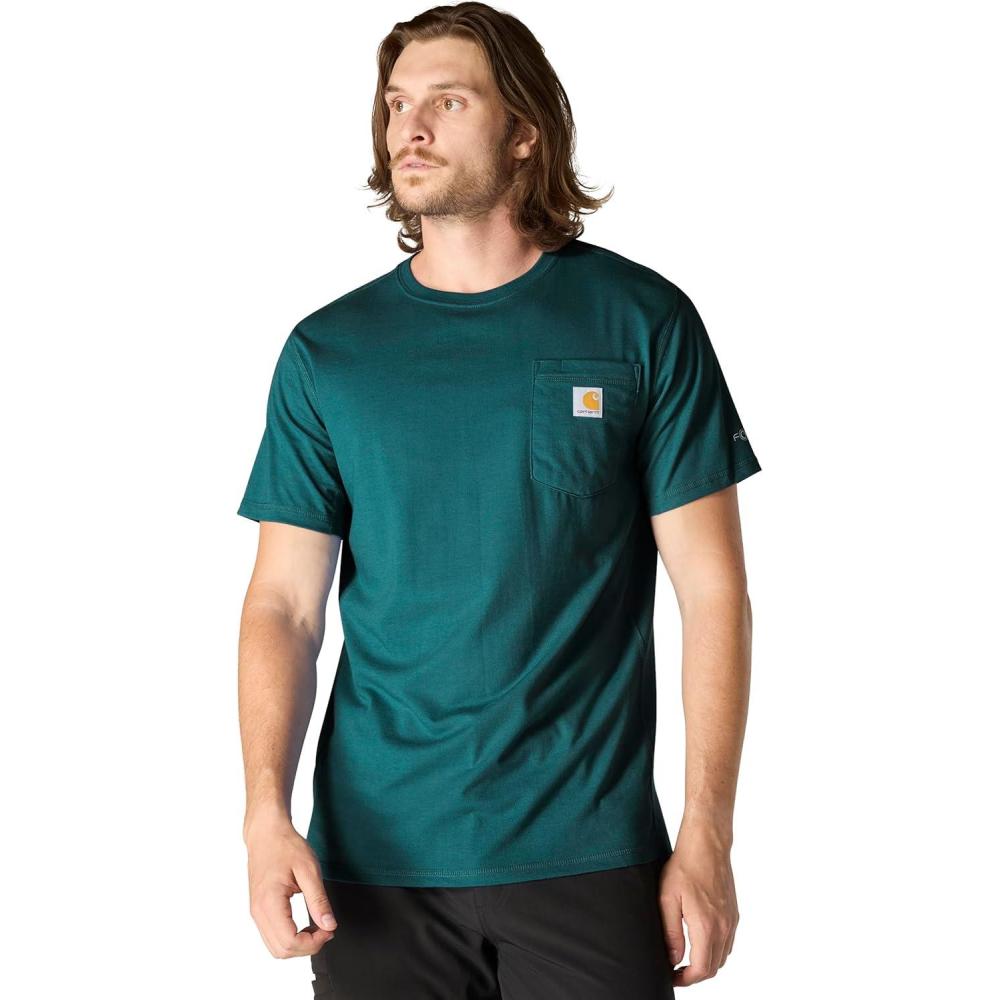 imageCarhartt Mens Force Relaxed Fit Midweight ShortSleeve Pocket TShirtGreenstone