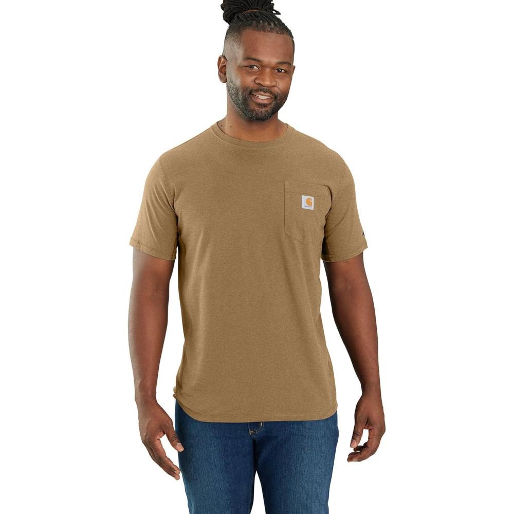 imageCarhartt Mens Force Relaxed Fit Midweight ShortSleeve Pocket TShirtShaded Beach Heather