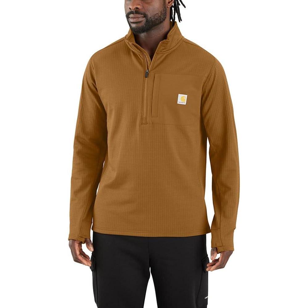 imageCarhartt Mens Force Relaxed Fit Mock Neck HalfZip TShirtCarhartt Brown