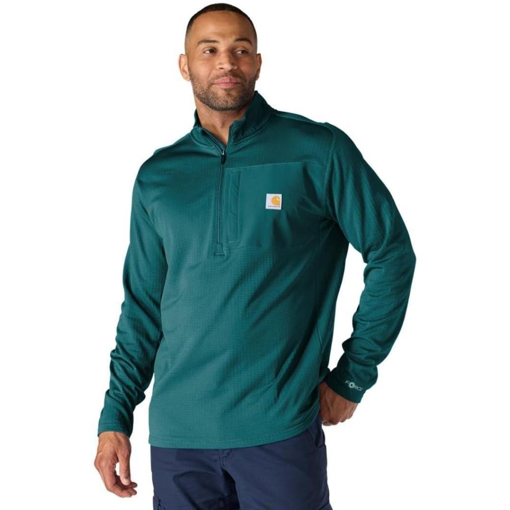imageCarhartt Mens Force Relaxed Fit Mock Neck HalfZip TShirtGreenstone