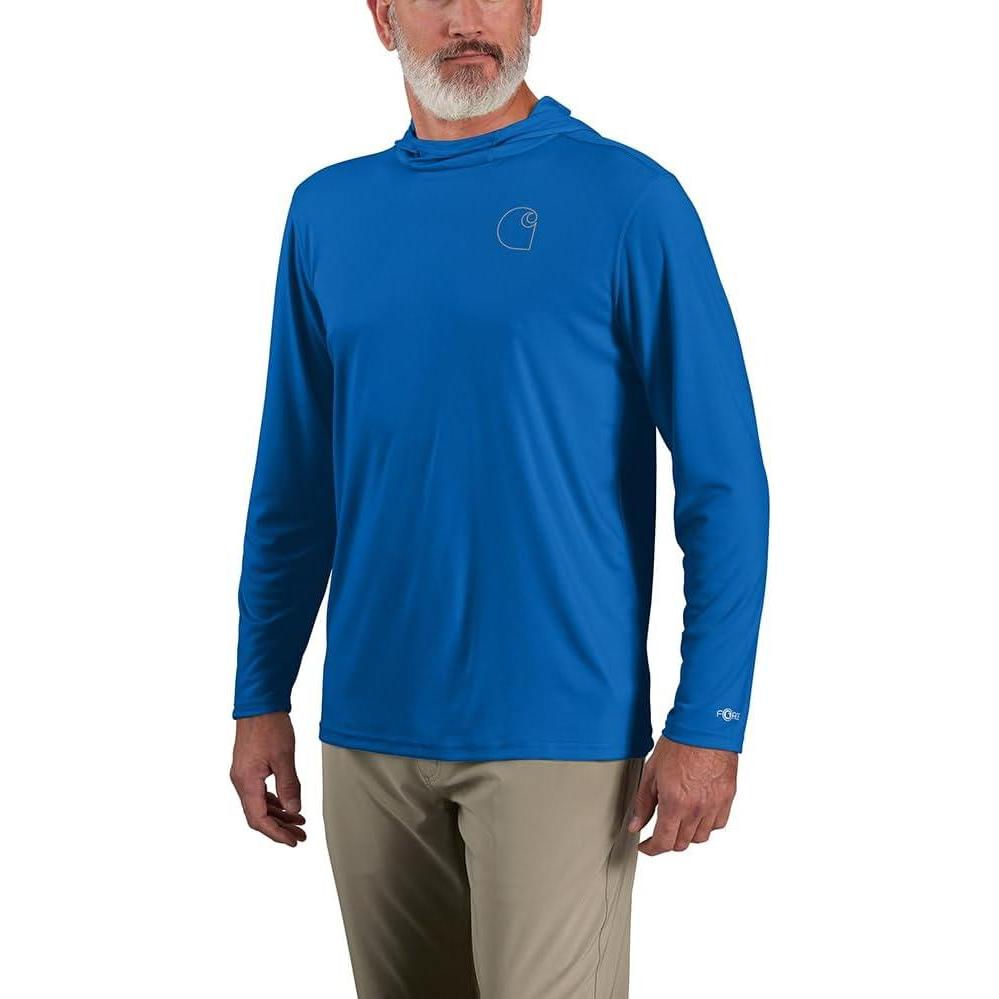 imageCarhartt Mens Force Sun Defender Lightweight LongSleeve Hooded Logo Graphic TShirtBeacon Blue