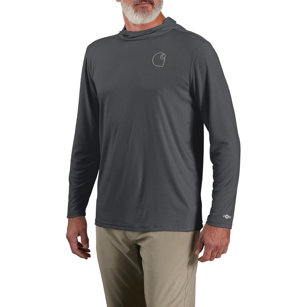 imageCarhartt Mens Force Sun Defender Lightweight LongSleeve Hooded Logo Graphic TShirtSteel