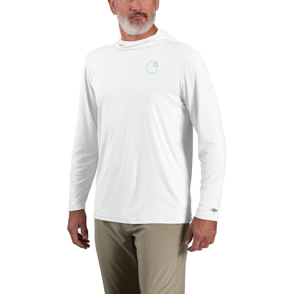 imageCarhartt Mens Force Sun Defender Lightweight LongSleeve Hooded Logo Graphic TShirtWhite