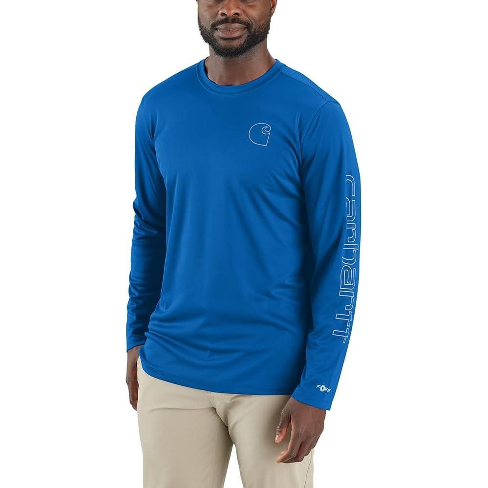 imageCarhartt Mens Force Sun Defender Lightweight LongSleeve Logo Graphic TShirtBeacon Blue