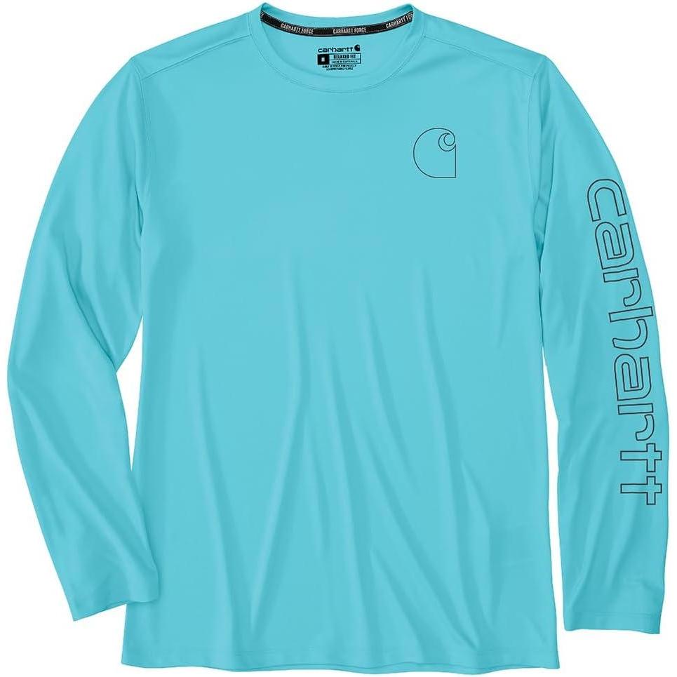 imageCarhartt Mens Force Sun Defender Lightweight LongSleeve Logo Graphic TShirtGulf Blue