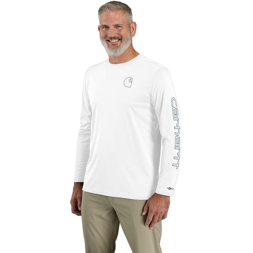 imageCarhartt Mens Force Sun Defender Lightweight LongSleeve Logo Graphic TShirtWhiteNavy
