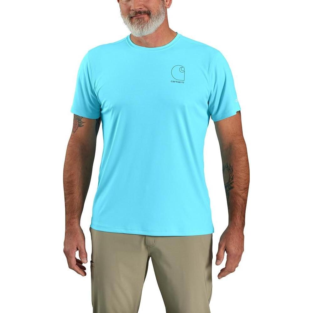 imageCarhartt Mens Force Sun Defender Lightweight ShortSleeve Logo Graphic TShirtGulf Blue