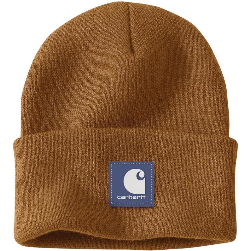 imageCarhartt Mens Knit Rubber Patch BeanieCarhartt BrownLunar Blue