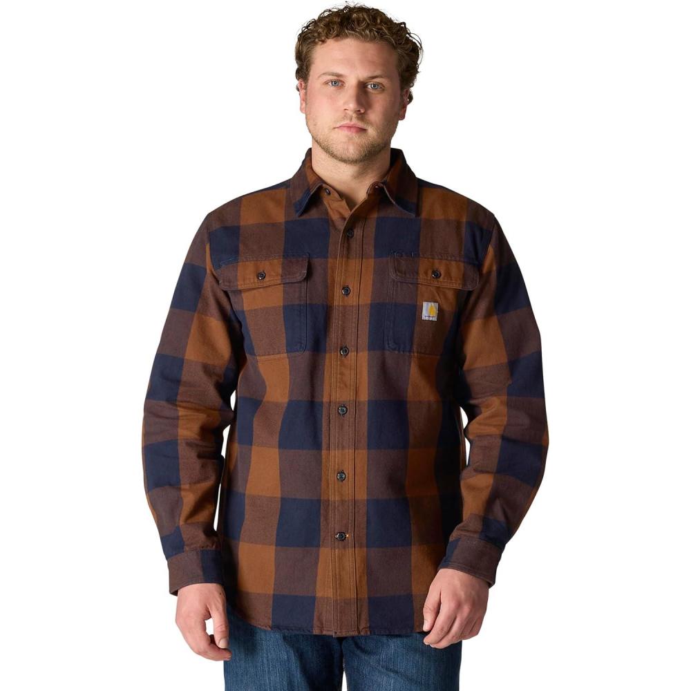 imageCarhartt Mens Loose Fit Heavyweight Flannel LongSleeve Plaid ShirtRed Duck