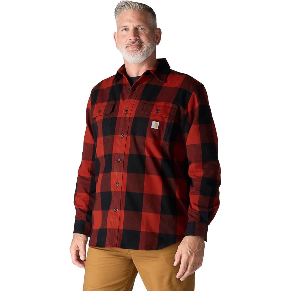 imageCarhartt Mens Loose Fit Heavyweight Flannel LongSleeve Plaid ShirtSpice Red