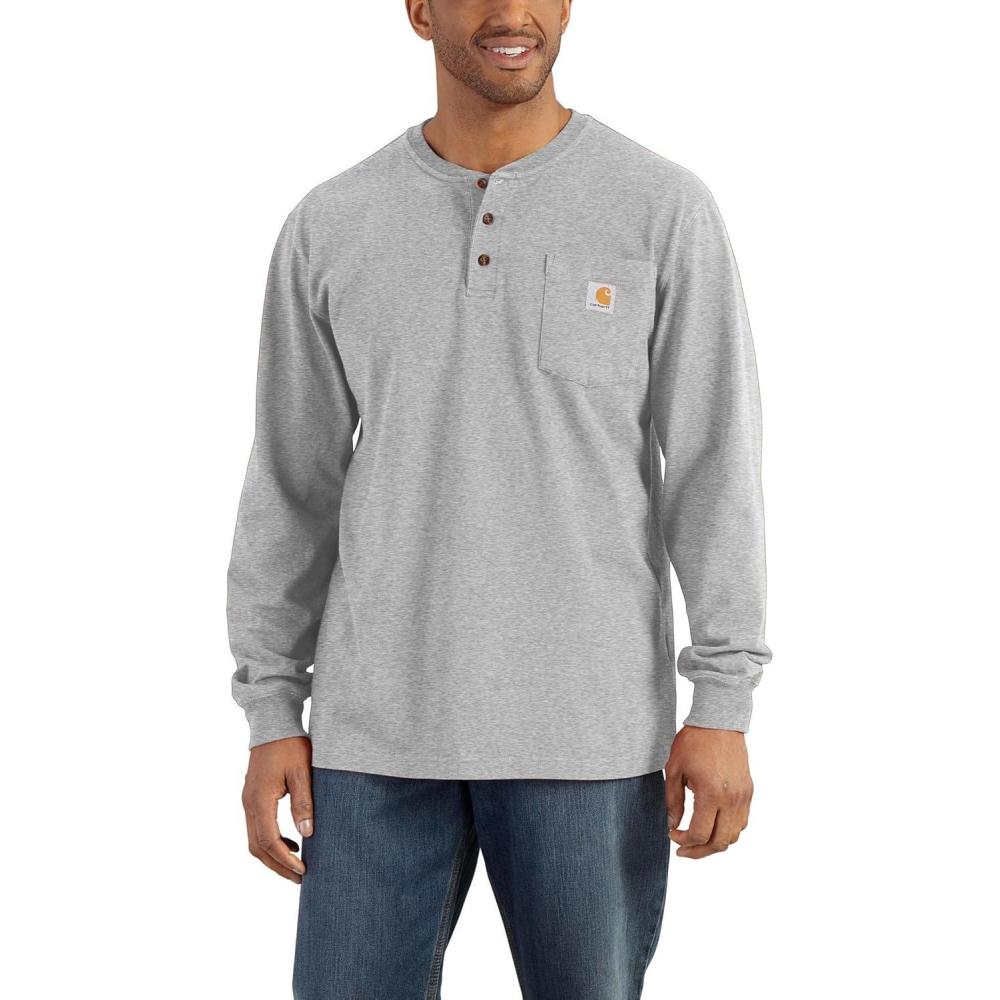 imageCarhartt Mens Loose Fit Heavyweight LongSleeve Pocket Henley TShirtHeather Grey
