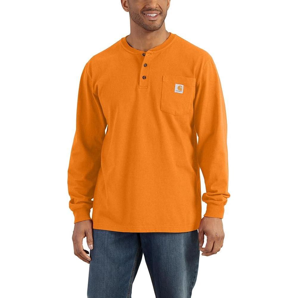 imageCarhartt Mens Loose Fit Heavyweight LongSleeve Pocket Henley TShirtMarmalade Heather