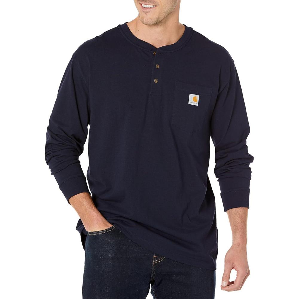 imageCarhartt Mens Loose Fit Heavyweight LongSleeve Pocket Henley TShirtNavy