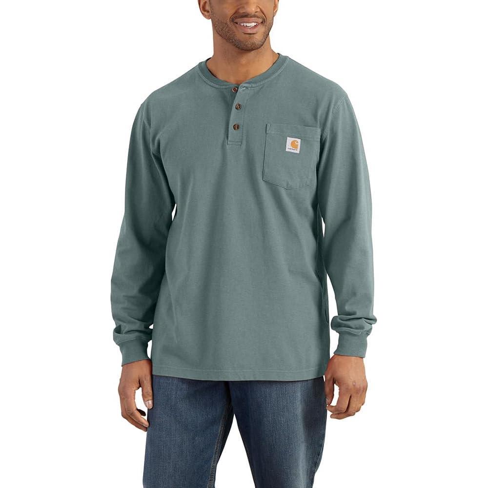 imageCarhartt Mens Loose Fit Heavyweight LongSleeve Pocket Henley TShirtSea Pine Heather