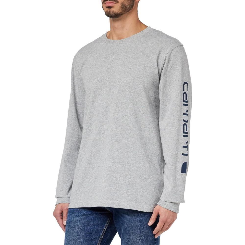imageCarhartt Mens Loose Fit Heavyweight Longsleeve Logo Sleeve Graphic TshirtHeather Gray