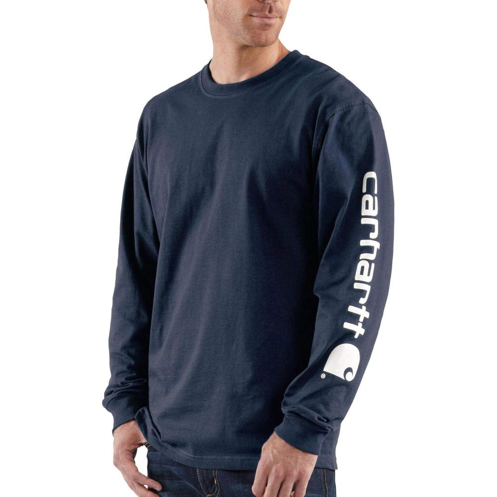 imageCarhartt Mens Loose Fit Heavyweight Longsleeve Logo Sleeve Graphic TshirtNavy