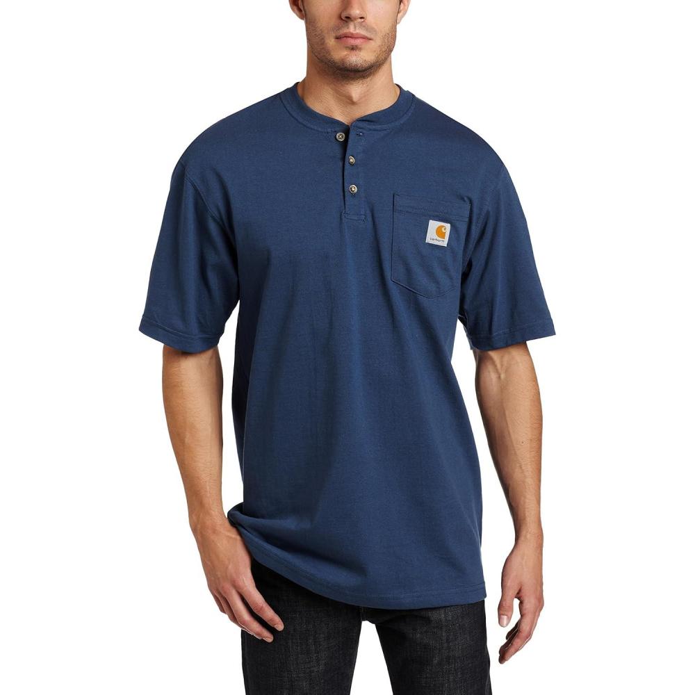 imageCarhartt Mens Loose Fit Heavyweight ShortSleeve Pocket Henley TShirtDark Blue