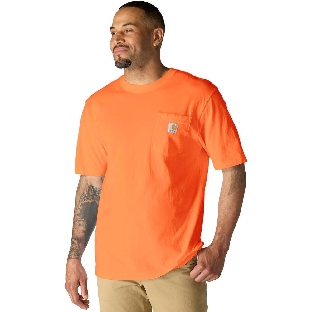 imageCarhartt Mens Loose Fit Heavyweight ShortSleeve Pocket TShirtBrite Orange