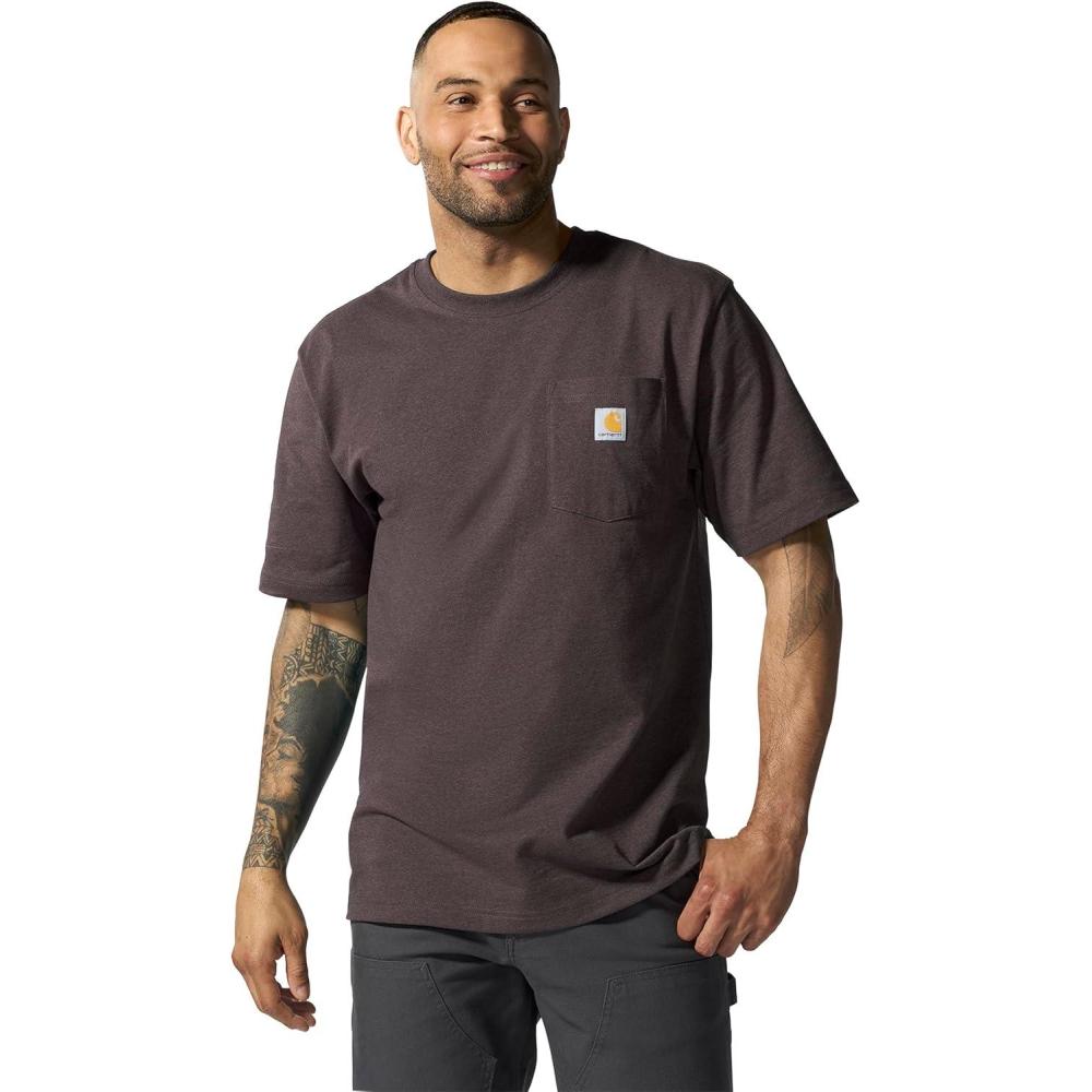 imageCarhartt Mens Loose Fit Heavyweight ShortSleeve Pocket TShirtDark Sepia Heather