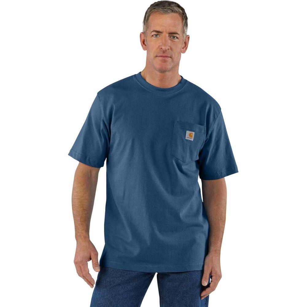 imageCarhartt Mens Loose Fit Heavyweight ShortSleeve Pocket TShirtDeep Ocean Heather