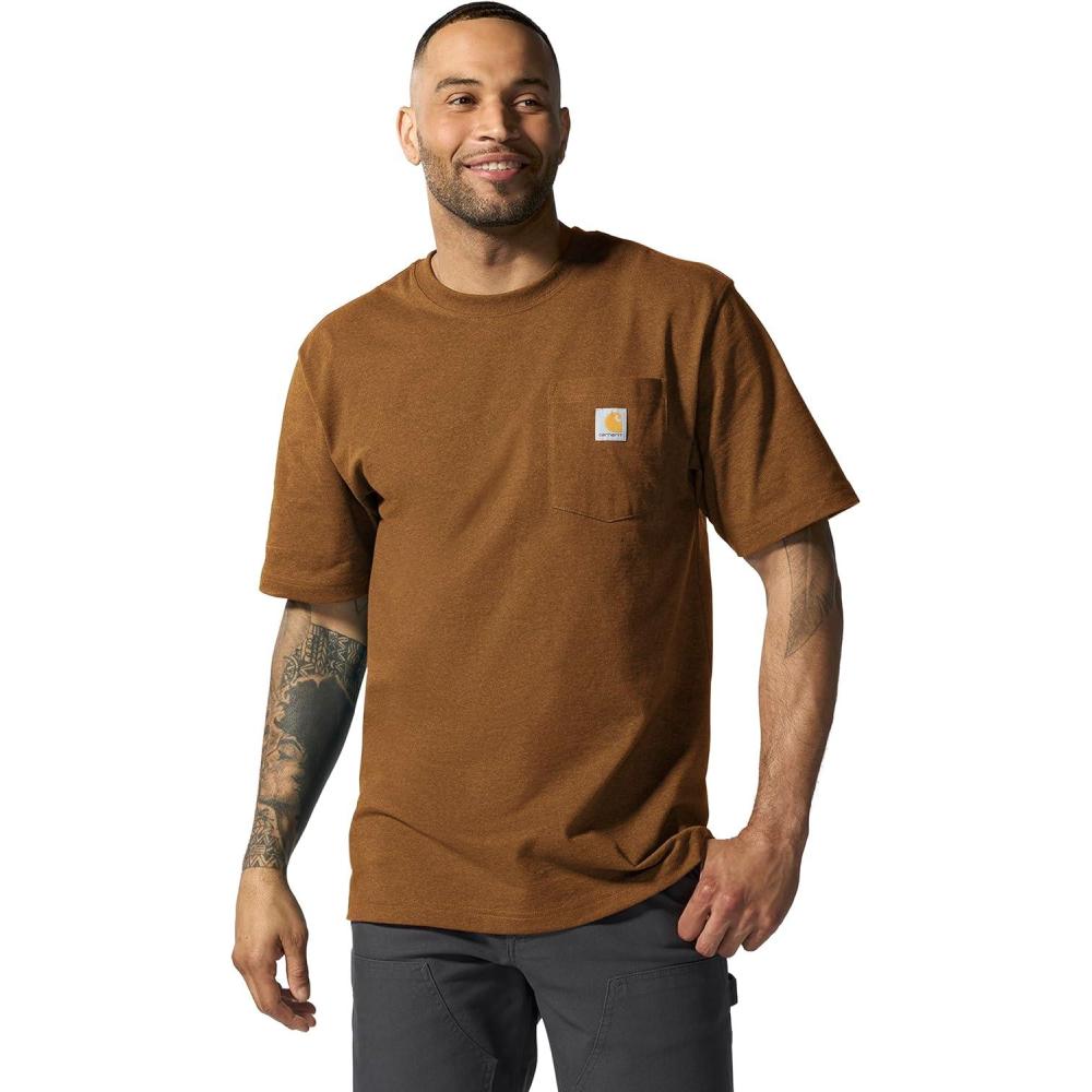 imageCarhartt Mens Loose Fit Heavyweight ShortSleeve Pocket TShirtOiled Walnut Heather