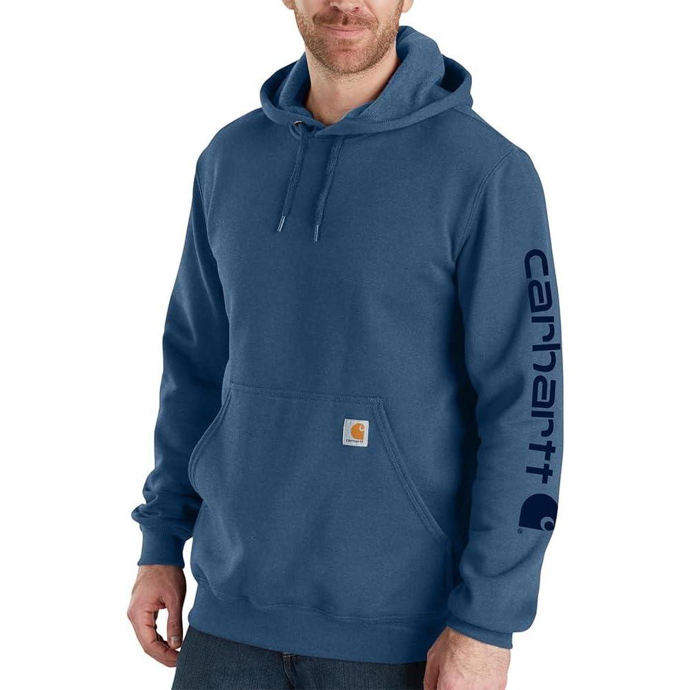 imageCarhartt Mens Loose Fit Midweight Logo Sleeve Graphic SweatshirtDeep Ocean Heather