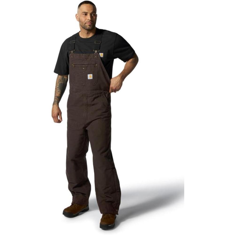 imageCarhartt Mens Loose Fit Washed Duck Insulated Bib OverallDark Brown