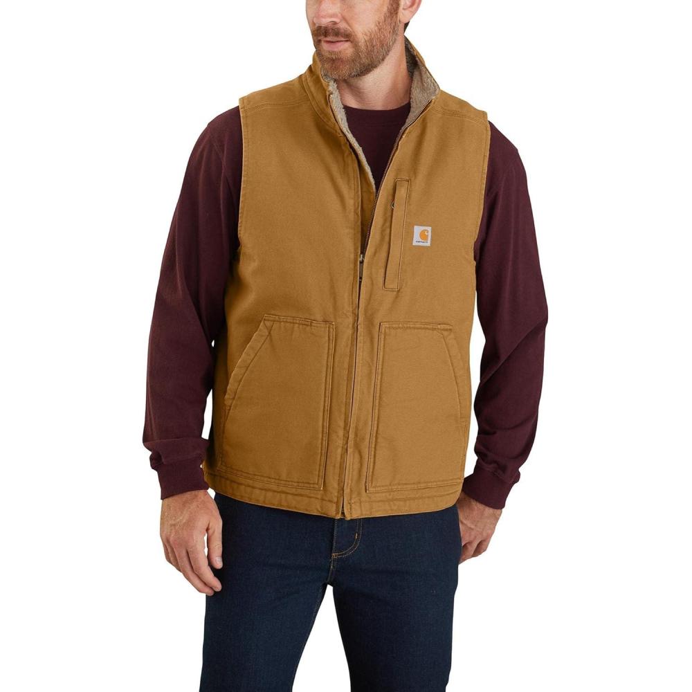 imageCarhartt Mens Loose Fit Washed Duck SherpaLined MockNeck VestCarhartt Brown