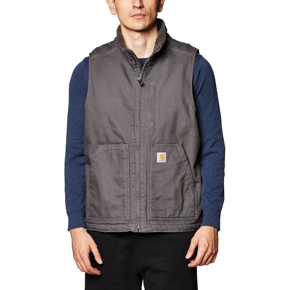 imageCarhartt Mens Loose Fit Washed Duck SherpaLined MockNeck VestGravel