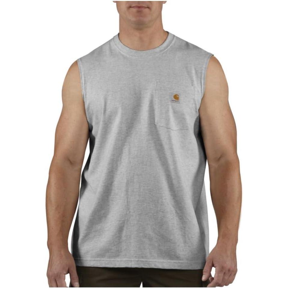 imageCarhartt Mens Relaxed Fit Heavyweight Sleeveless Pocket TShirtHeather Gray