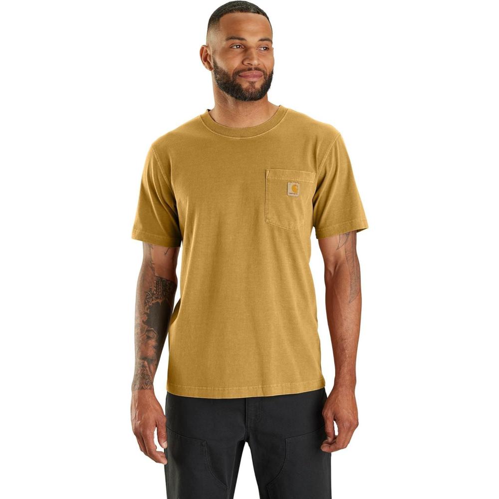 imageCarhartt Mens Relaxed Fit Lightweight ShortSleeve Garment Dyed Pocket TShirtDark Sunflower