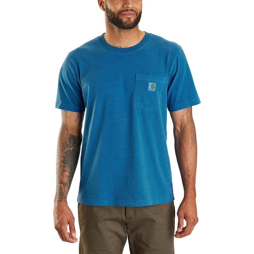 imageCarhartt Mens Relaxed Fit Lightweight ShortSleeve Garment Dyed Pocket TShirtDeep Lagoon