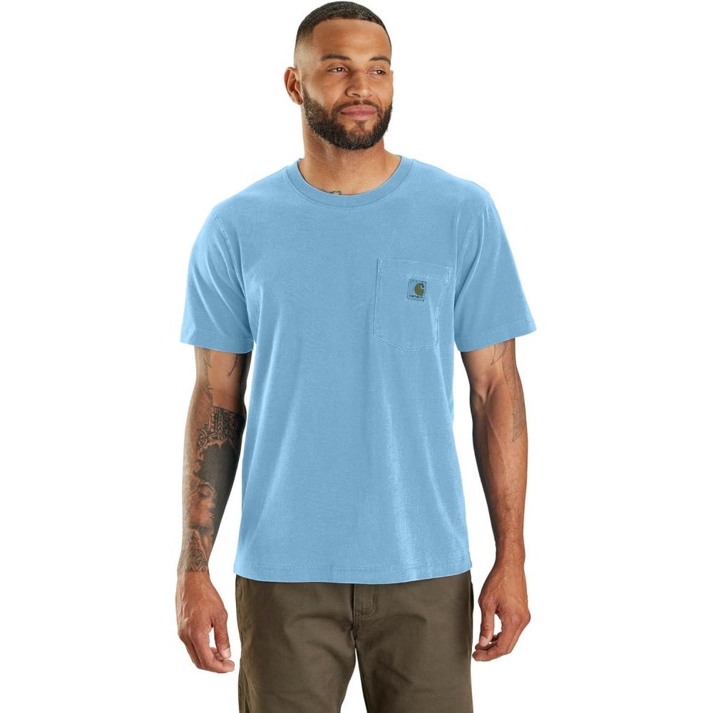 imageCarhartt Mens Relaxed Fit Lightweight ShortSleeve Garment Dyed Pocket TShirtFresh Water