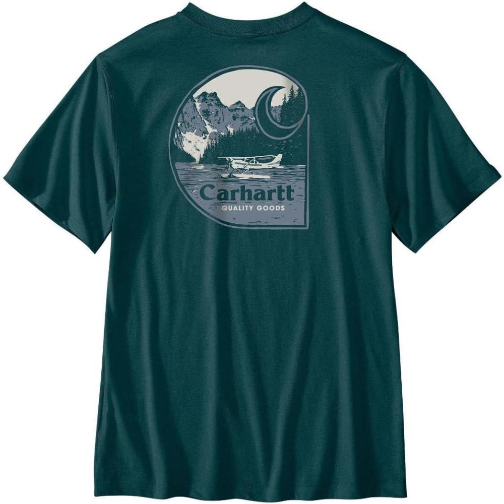 imageCarhartt Mens Relaxed Fit Lightweight ShortSleeve Graphic TShirtGreenstone Heather