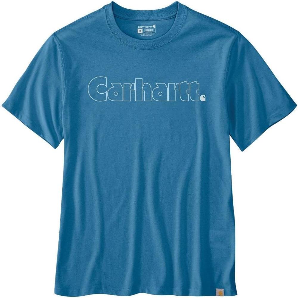 imageCarhartt Mens Relaxed Fit Lightweight ShortSleeve Logo Graphic TShirtHorizon Blue