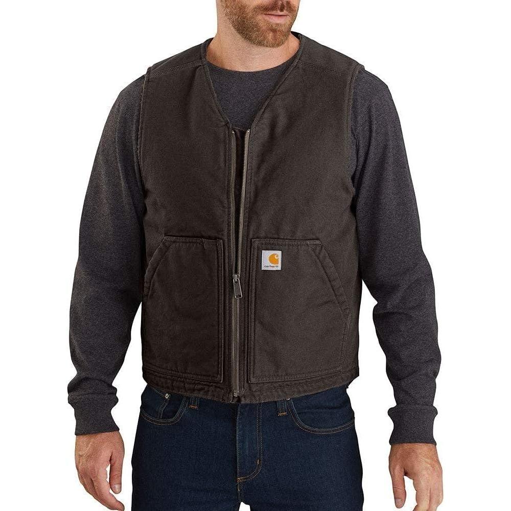 imageCarhartt Mens Relaxed Fit Washed Duck SherpaLined VestDark Brown
