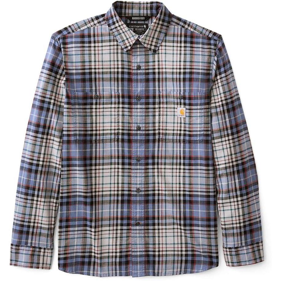 imageCarhartt Mens Rugged Flex Relaxed Fit Lightweight LongSleeve Plaid ShirtFaded Navy