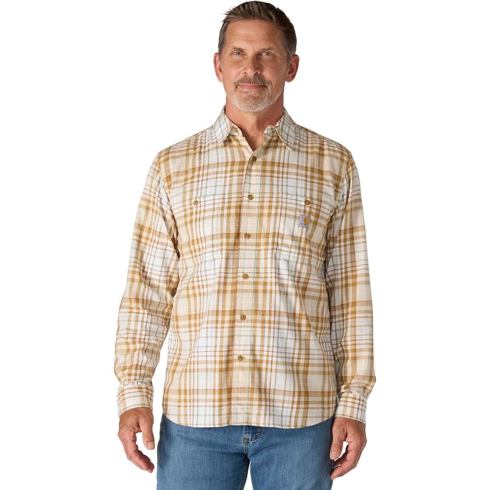 imageCarhartt Mens Rugged Flex Relaxed Fit Lightweight LongSleeve Plaid ShirtOat Milk