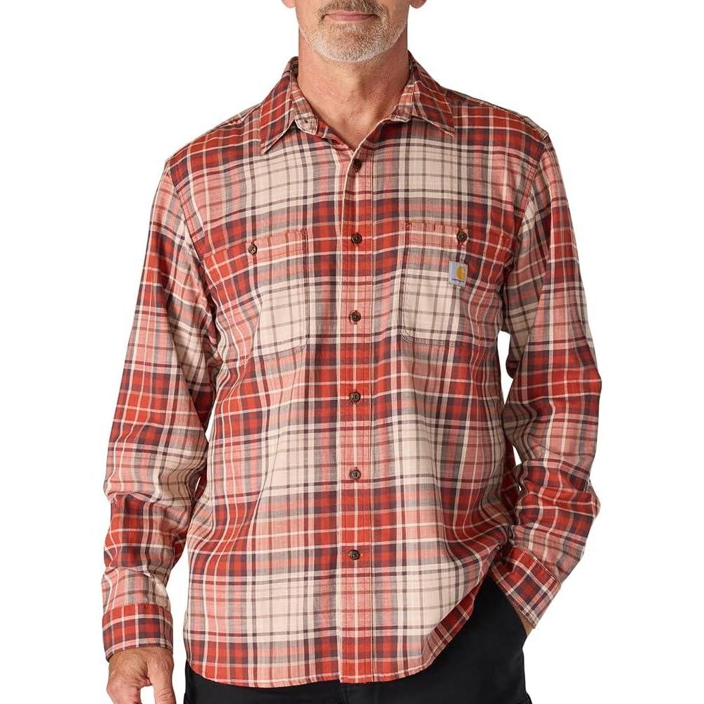 imageCarhartt Mens Rugged Flex Relaxed Fit Lightweight LongSleeve Plaid ShirtSpice Red