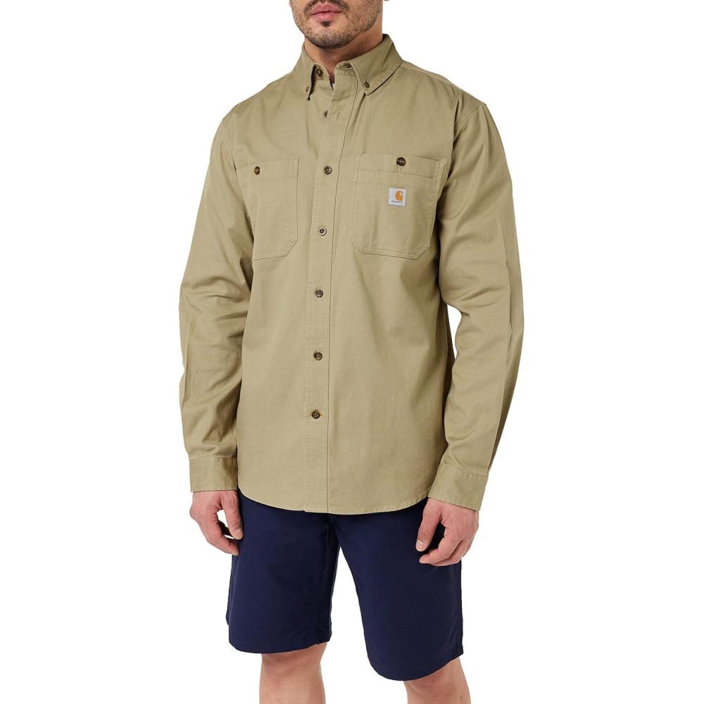 imageCarhartt Mens Rugged Flex Relaxed Fit Midweight Canvas LongSleeve ShirtDark Khaki