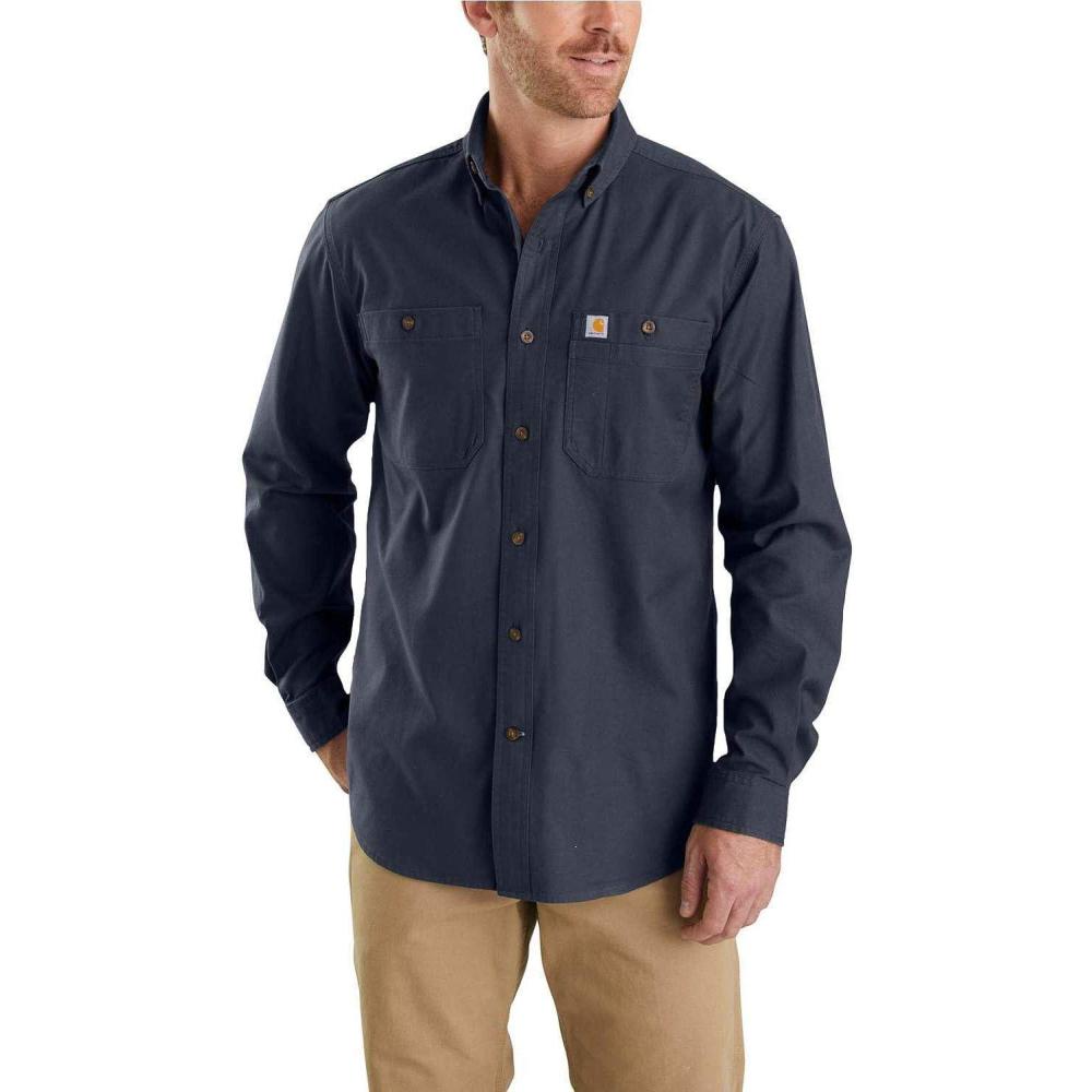 imageCarhartt Mens Rugged Flex Relaxed Fit Midweight Canvas LongSleeve ShirtNavy