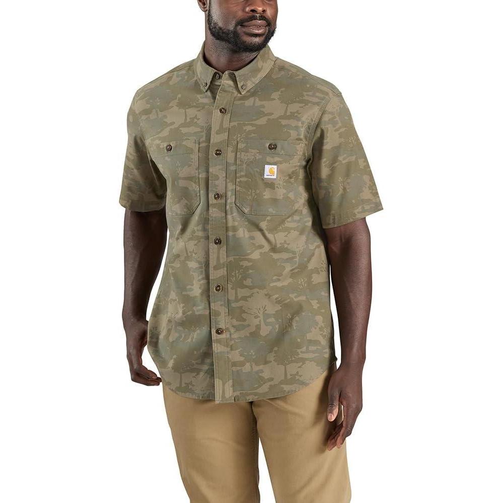 imageCarhartt Mens Rugged Flex Relaxed Fit Midweight Canvas ShortSleeve ShirtBurnt Olive Tree Camo