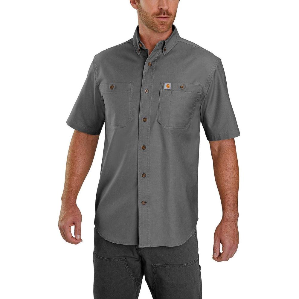 imageCarhartt Mens Rugged Flex Relaxed Fit Midweight Canvas ShortSleeve ShirtGravel