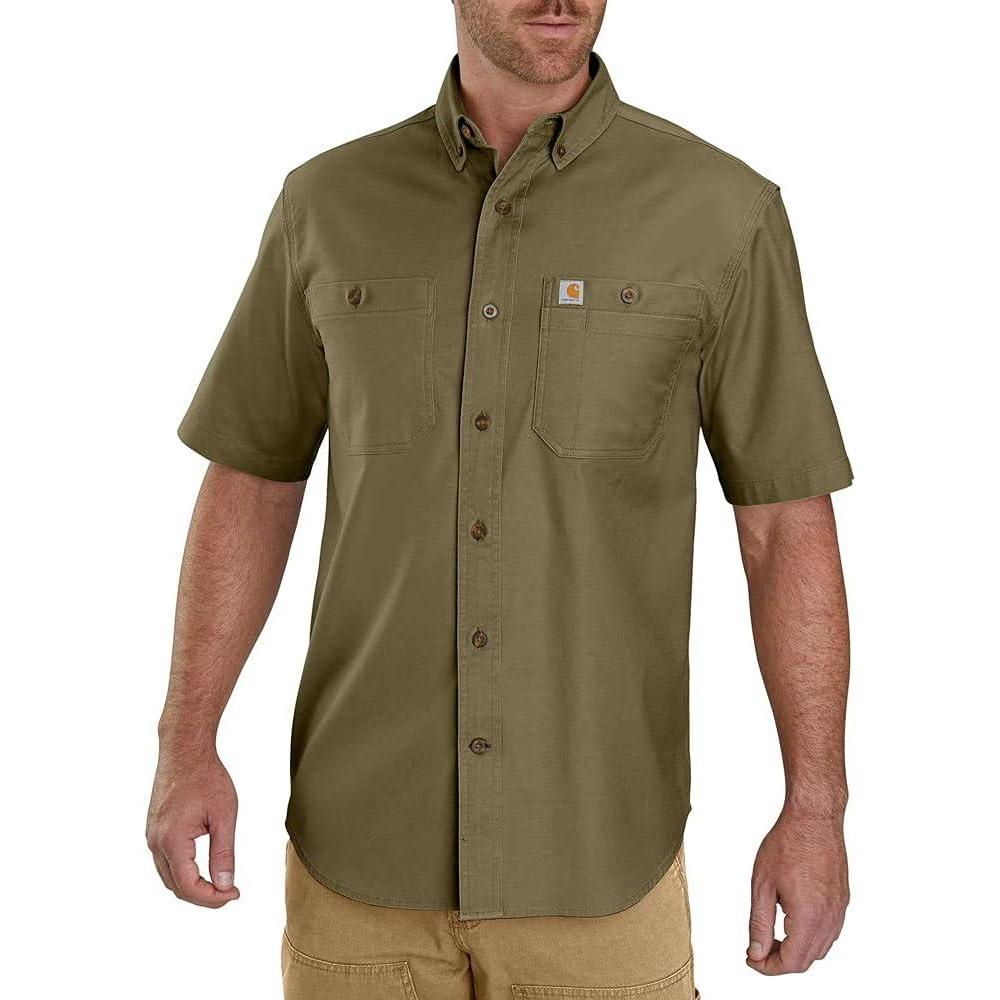 imageCarhartt Mens Rugged Flex Relaxed Fit Midweight Canvas ShortSleeve ShirtMilitary Olive