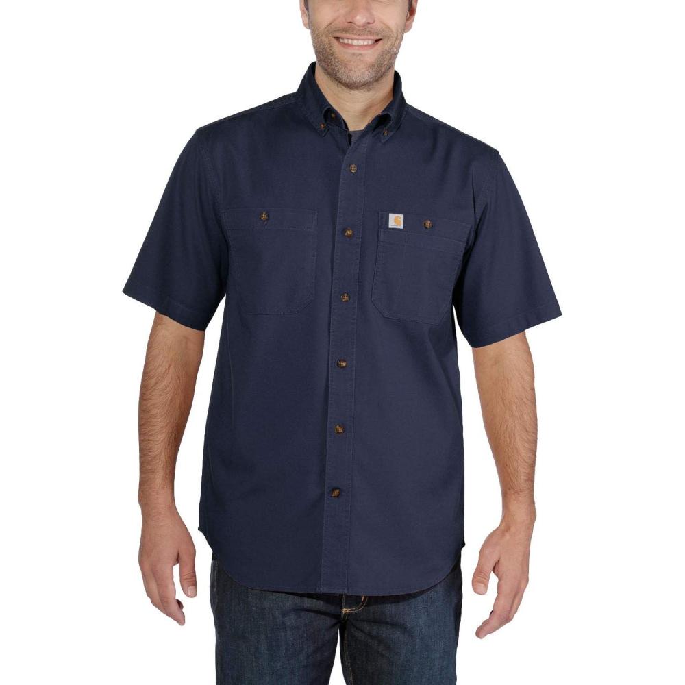imageCarhartt Mens Rugged Flex Relaxed Fit Midweight Canvas ShortSleeve ShirtNavy