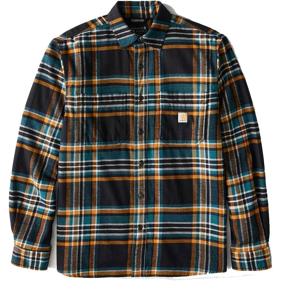 imageCarhartt Mens Rugged Flex Relaxed Fit Midweight Flannel LongSleeve Plaid ShirtBlack
