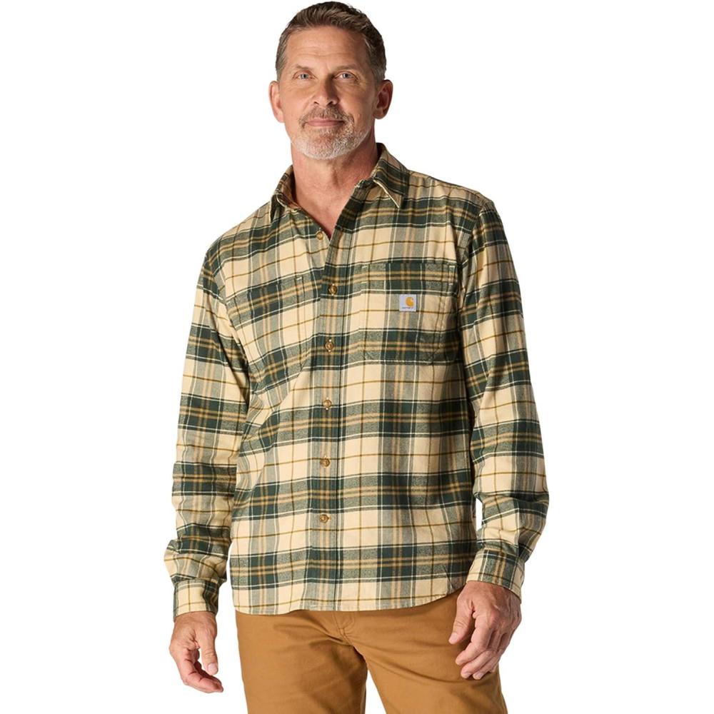 imageCarhartt Mens Rugged Flex Relaxed Fit Midweight Flannel LongSleeve Plaid ShirtForestry Green